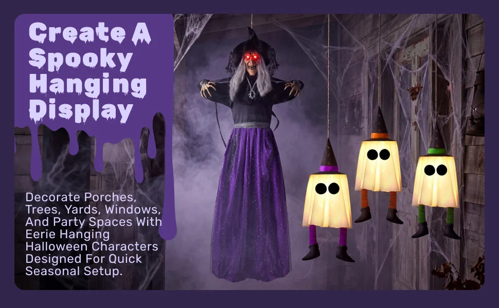 2Pcs Outdoor Halloween Decorations 55" Standing Ghost and 23" Dog Ghost Cute Set with Warm White LED Lights 8 Lightng Modes & Timer for Yard Lawn Party Favors and Halloween Decor Outside Indoor by Grab & Glow