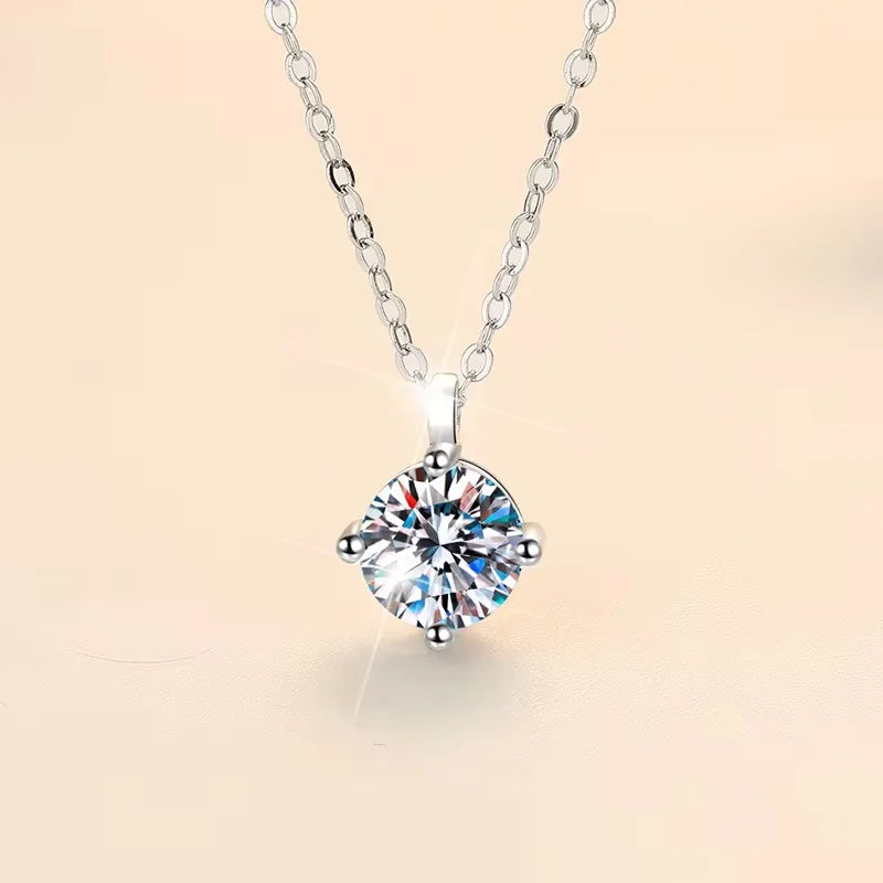 New 2ct Moissanite 925 Sterling Silver Necklace Pendant Chain Fine Jewelry for Woman Wedding Sparkling Classic Party Fashion - Grab & Glow