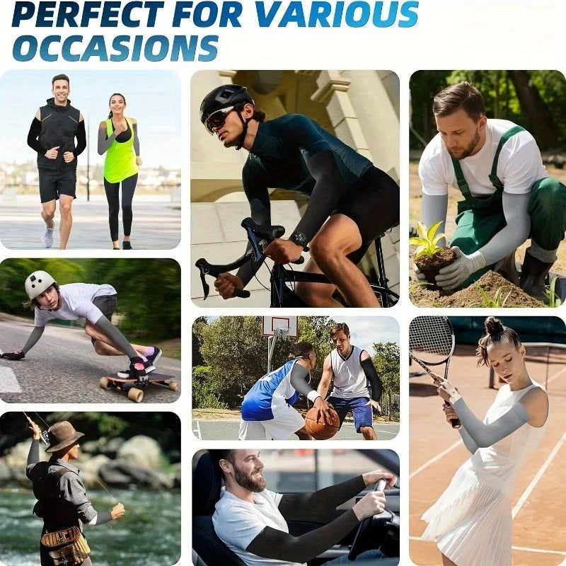 Unisex 1/4 Pairs Ice Silk Arm Sleeves - Breathable Anti-UV Sun Protection for Outdoor Sports - Grab & Glow