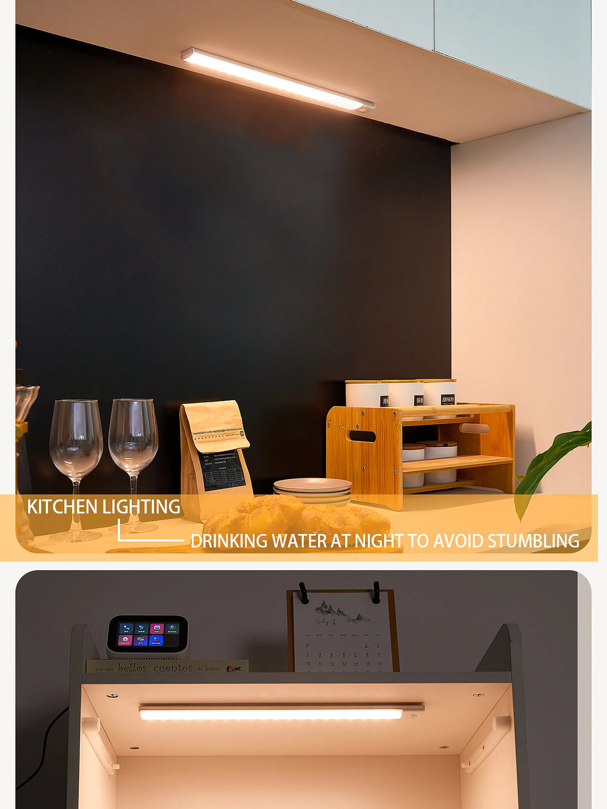 LED Night Light Motion Sensor Lights Wireless Rechargeable Closet Kitchen Bedroom Sensor Light Cabinet Stair Light 2Piece by Grab & Glow