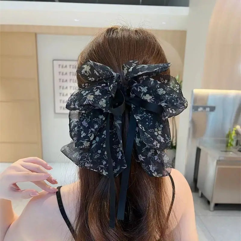 New Fashion Mesh Ribbon Hair Claw Bow Hair Clips for Women Girls Back Head Hairpin Horsetail clip Hair Accessories by Grab & Glow