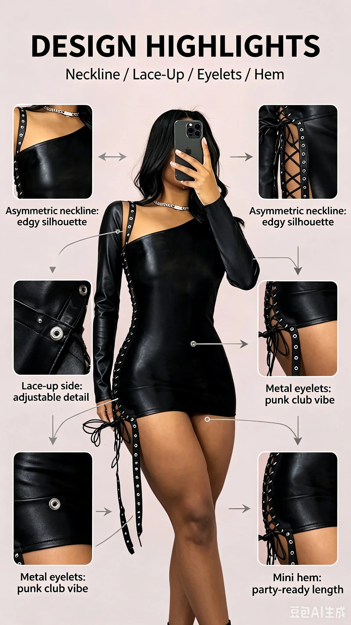 Sexy Black One-Shoulder Strap Dress with Long Sleeve And Bodycon Skirt for Women Fashionable Trendy Mini Dress - Grab & Glow