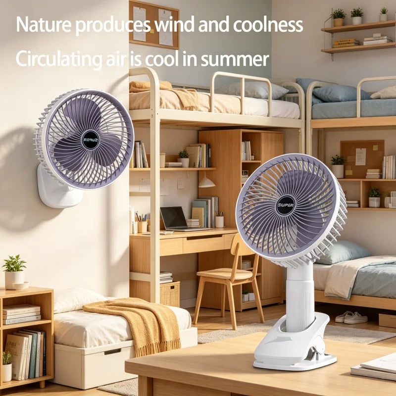 Oscillating Table Fan with Sturdy Clamp and 360-Degree Tilt Head, Rechargeable Small Fan for Desk, Powerful Airflow, Portable Air Circulator Mini Fans by Grab & Glow