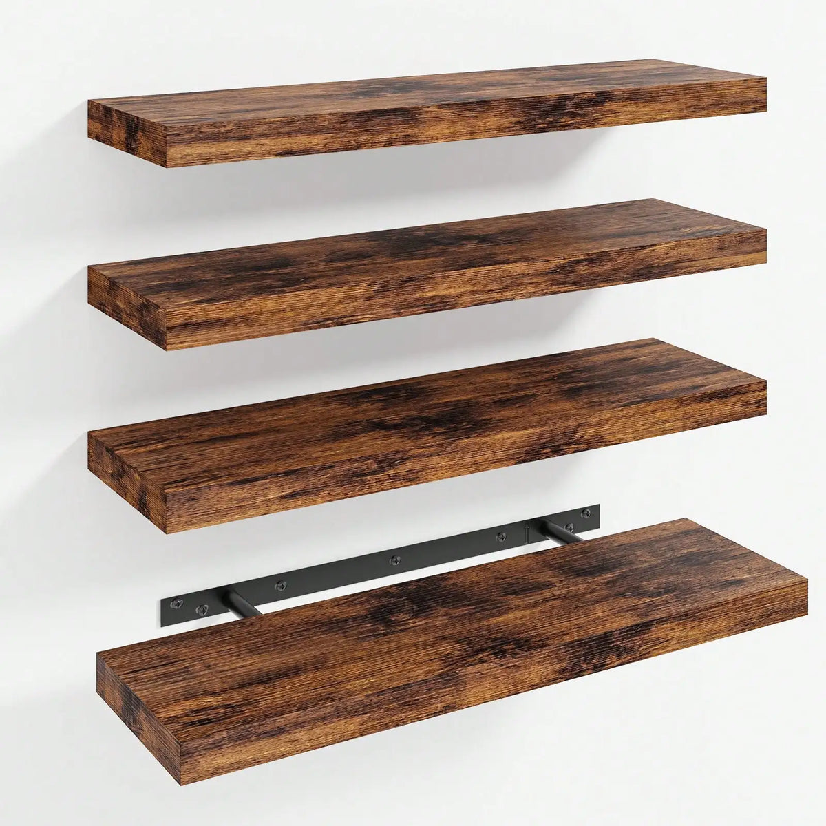 4 Pack Floating Shelves Modern Black Wood Wall Shelves Storage Shelving Unit With Invisible Metal Brackets Display Rack For Bathroom Living Room Bedroom Kitchen Housewarming Gift by Grab & Glow
