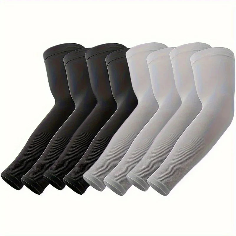 Unisex 1/4 Pairs Ice Silk Arm Sleeves - Breathable Anti-UV Sun Protection for Outdoor Sports - Grab & Glow
