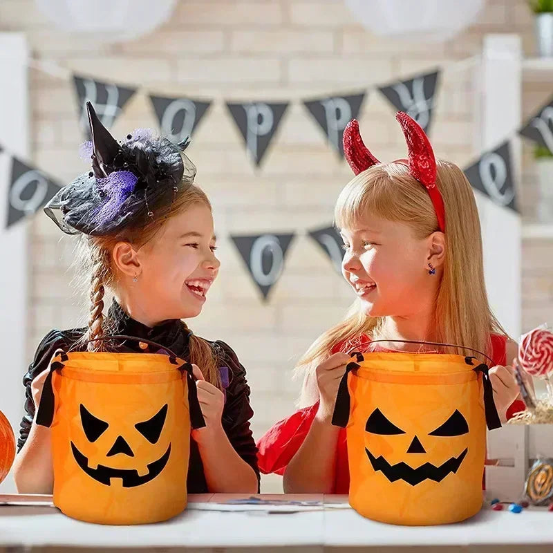 LED Glowing Pumpkin Candy Bag Reusable Halloween Christmas Treat Bag Battery Powered Light for Holiday Candy Exchange Christmas Gift by Grab & Glow