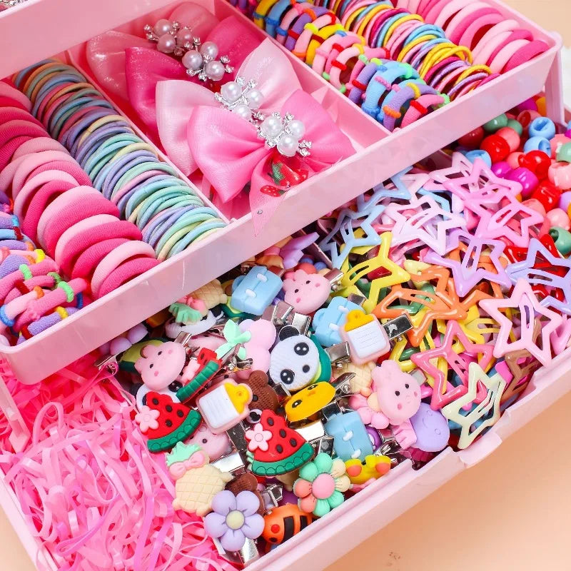 546Pcs Bow High Elastic Hair Accessories Set No Hurt Hair Colorful Girls Hair Bands Hair Clips Girls Children - Grab & Glow