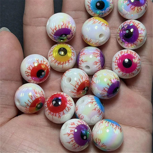 16MM 10pcs Random Mix Color Evil Eyeball Acrylic Loose Spacer Bead For DIY Halloween Decor Jewelry Necklace Bracelet Accessories by Grab & Glow