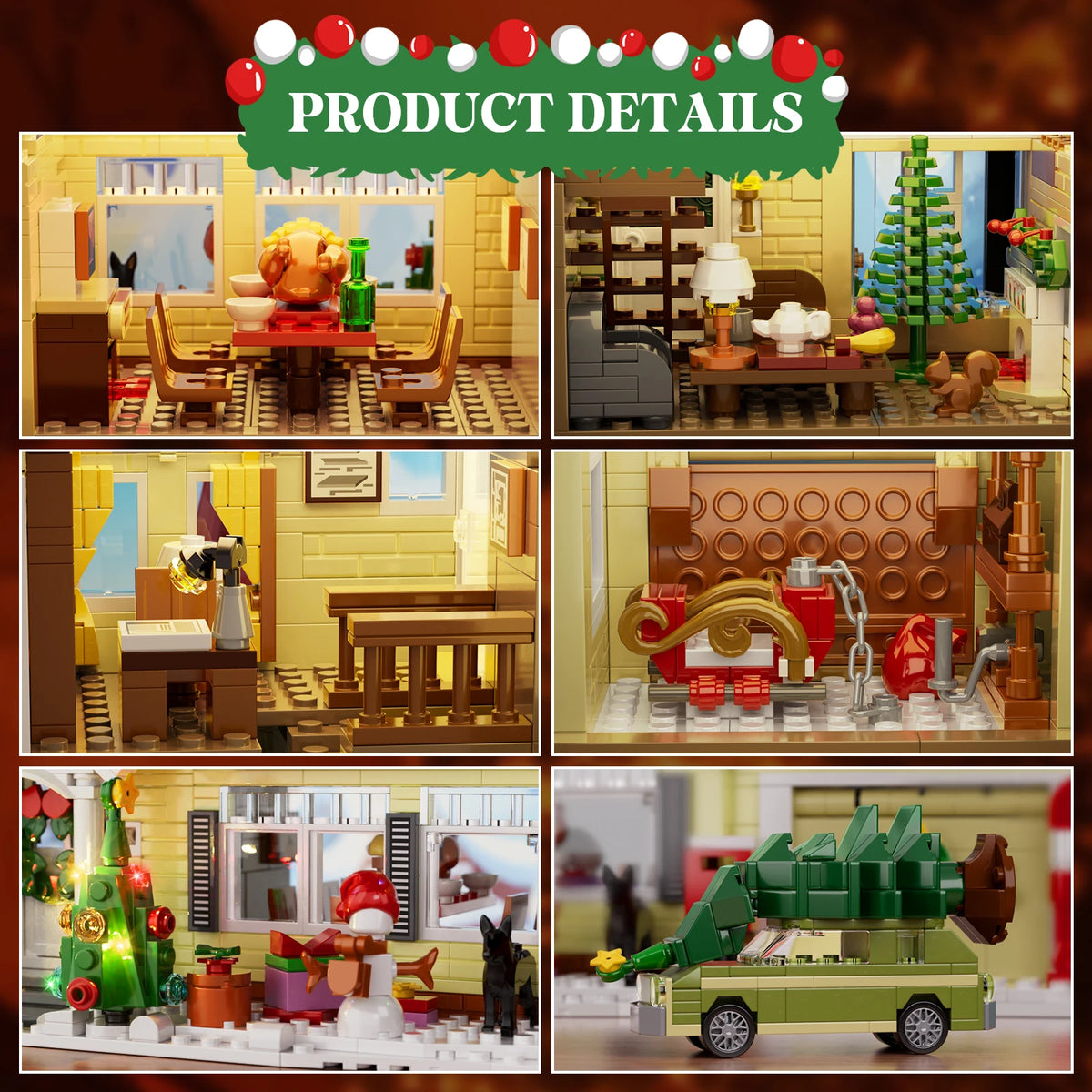 Christmas Holiday House Building Set Christmas Holiday Snow Village Blocks Toys with Clark's Car,Gifts for Boys, Girls(1484pcs) by Grab & Glow