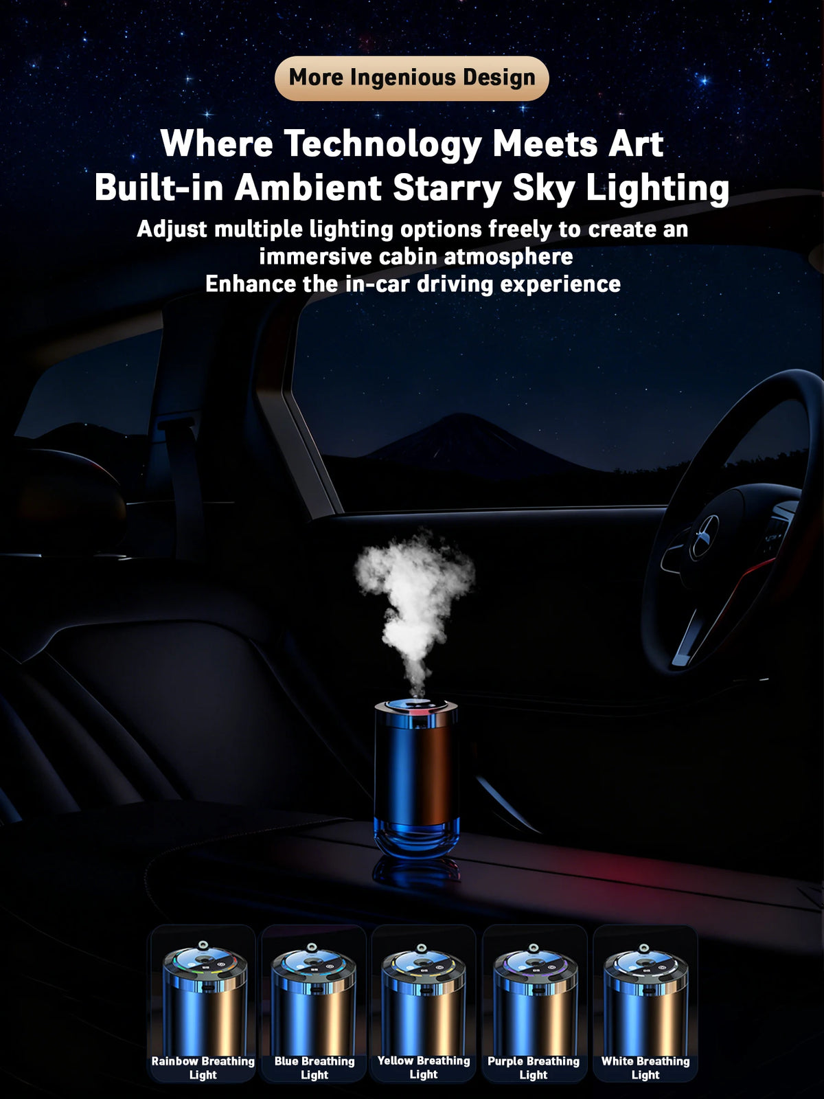 Car Diffuser Humidifier 5 Modes Car Humidifier Aromatherapy Diffusers Car Air Freshener USB Aromatherapy Essential Oil Air Freshener USB Cool Mist Mini Portable Diffuser For Car Home Office Bedroom with 3 Bottle Ocean Scent by Grab & Glow