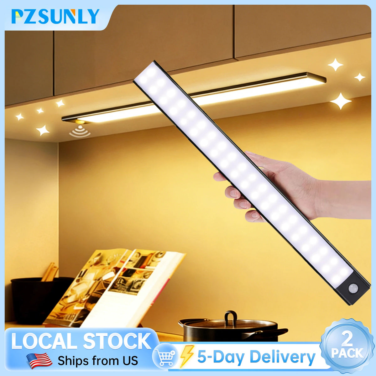 LED Night Light Motion Sensor Lights Wireless Rechargeable Closet Kitchen Bedroom Sensor Light Cabinet Stair Light 2Piece by Grab & Glow