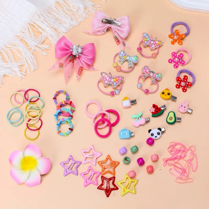 546Pcs Bow High Elastic Hair Accessories Set No Hurt Hair Colorful Girls Hair Bands Hair Clips Girls Children - Grab & Glow
