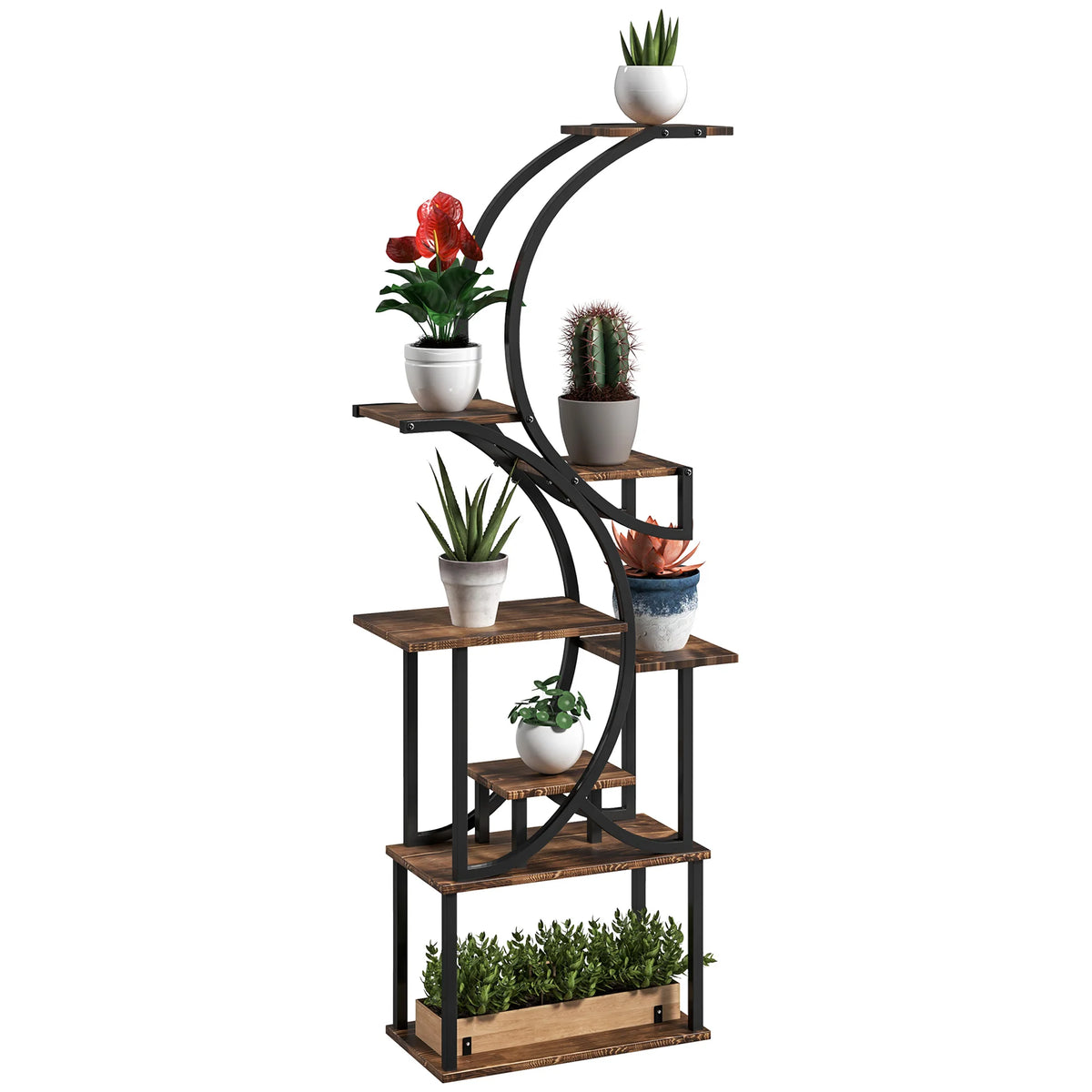 8-Tier Plant Stand, 62inch S-Shaped Plant Stands, Carbonized Treatment - Grab & Glow