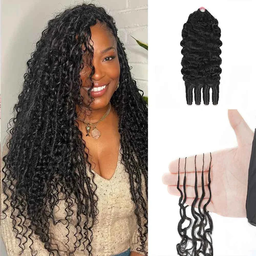 Burmese Curly Feather Crochet Human Hair Extensions Pre Looped For Black Women Pre Separated Knotless Hair For Braiding - Grab & Glow