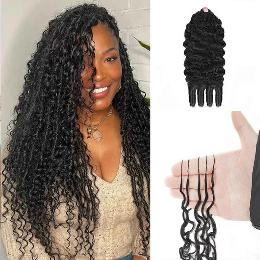 Burmese Curly Feather Crochet Human Hair Extensions Pre Looped For Black Women Pre Separated Knotless Hair For Braiding - Grab & Glow