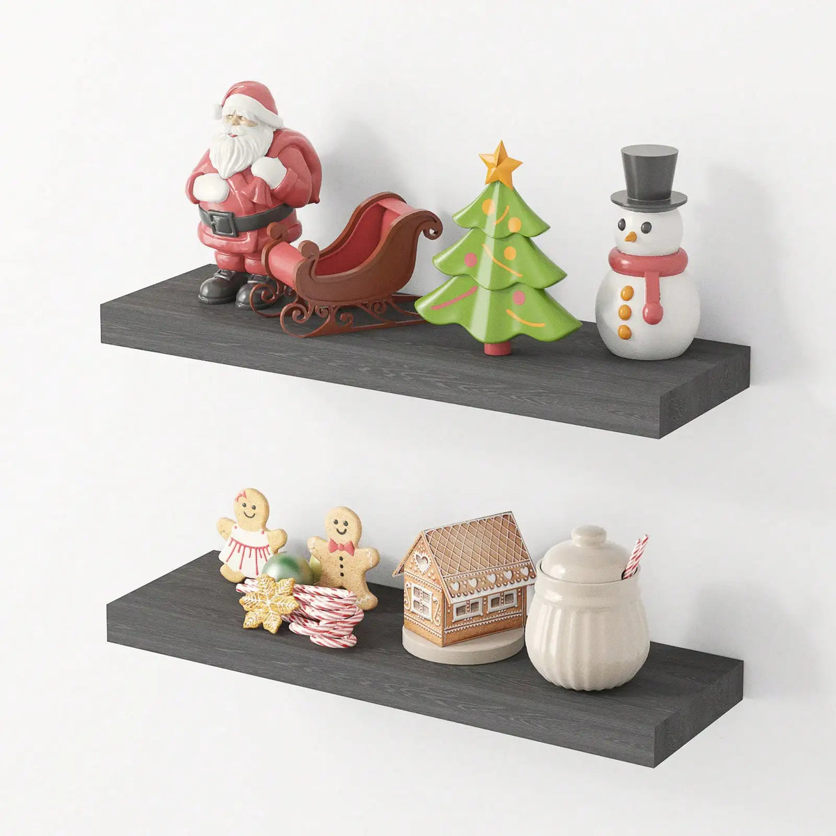 4 Pack Floating Shelves Modern Black Wood Wall Shelves Storage Shelving Unit With Invisible Metal Brackets Display Rack For Bathroom Living Room Bedroom Kitchen Housewarming Gift by Grab & Glow