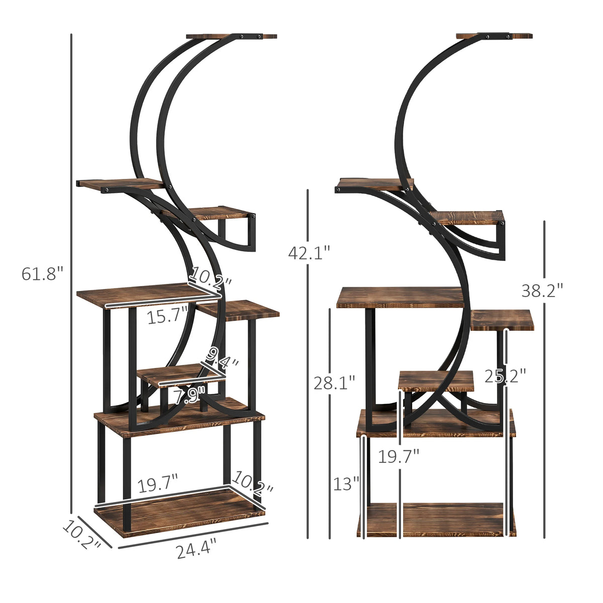 8-Tier Plant Stand, 62inch S-Shaped Plant Stands, Carbonized Treatment - Grab & Glow