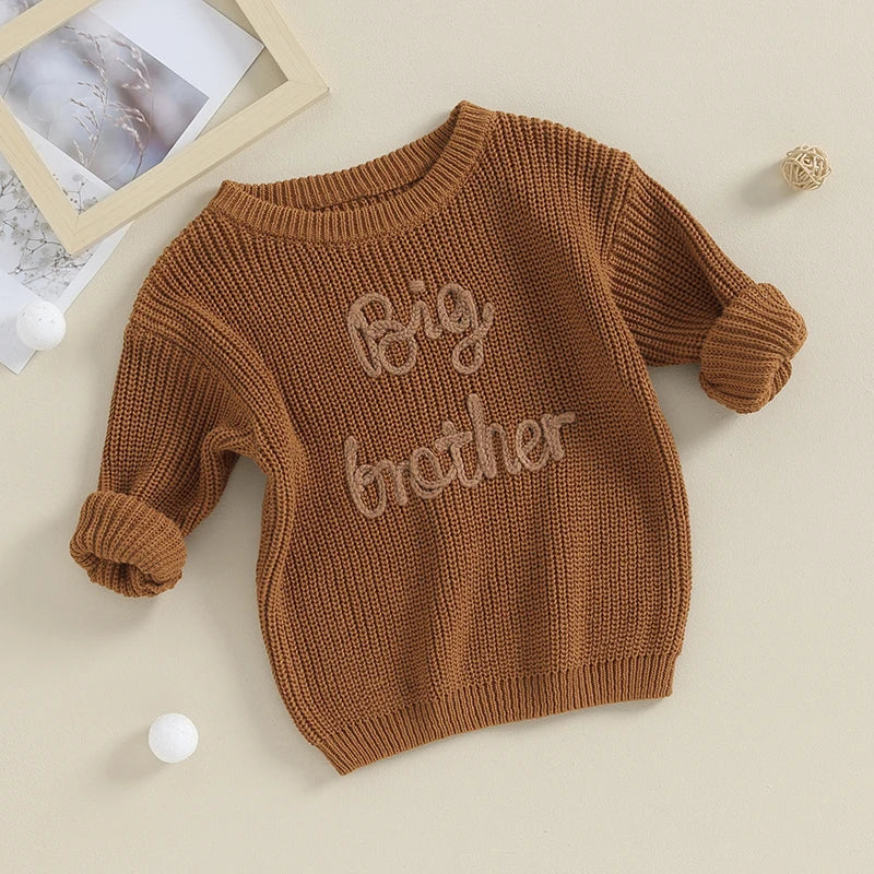 2023-09-18 Lioraitiin 12M-5Y Winter Newborn Kids Boys Sweaters Cotton Long Sleeve Letter Embroidery Pullover Loose Knitwear Tops by Grab & Glow