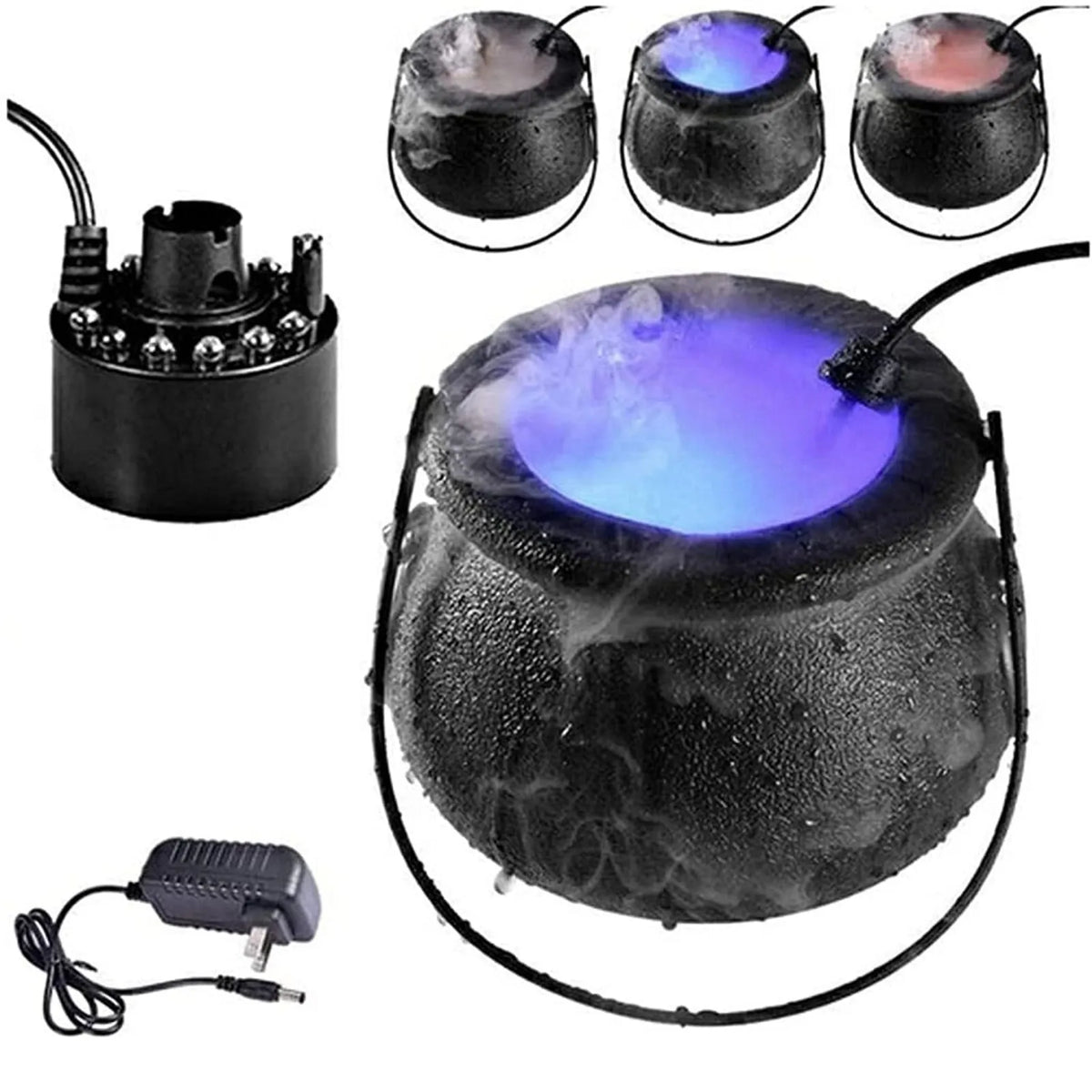 Halloween Mist Witch Pot,Witch Cauldron Fog Maker Water Fountain Fog Machine Colorful Changing Light Halloween Party Decoration - Grab & Glow