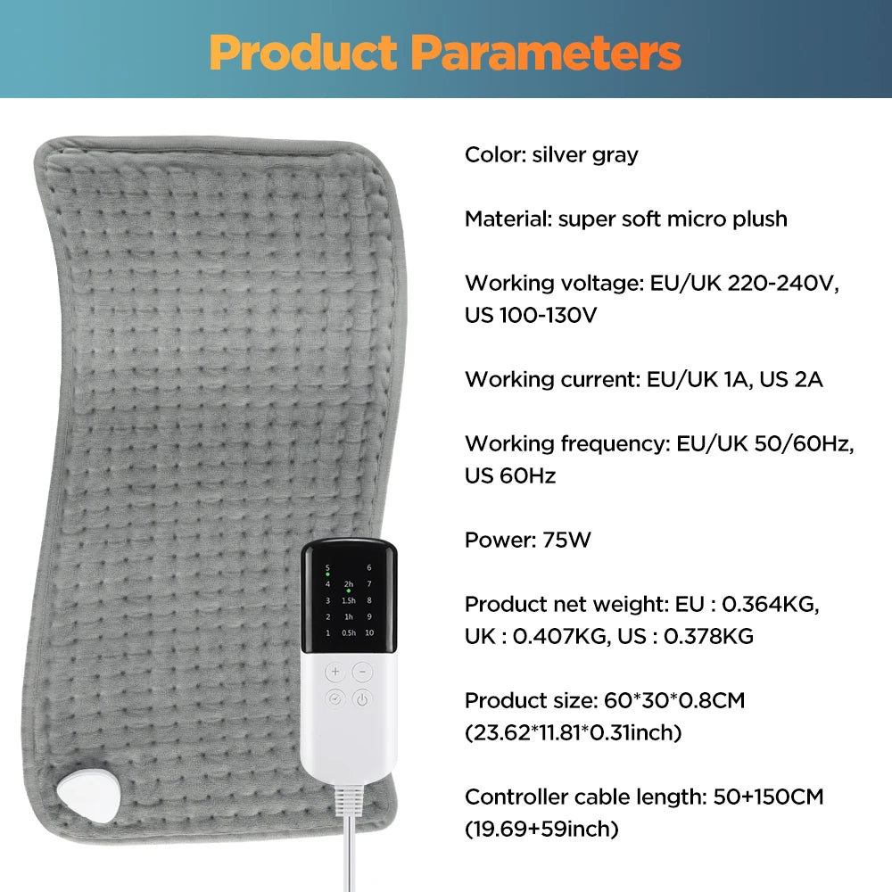 58x29CM Heating Pad 10 Level 4 Mode Timing Heating Blanket Winter Warm Keeping Legs Abdomen Hands Body Warmer Heating Mat by Grab & Glow