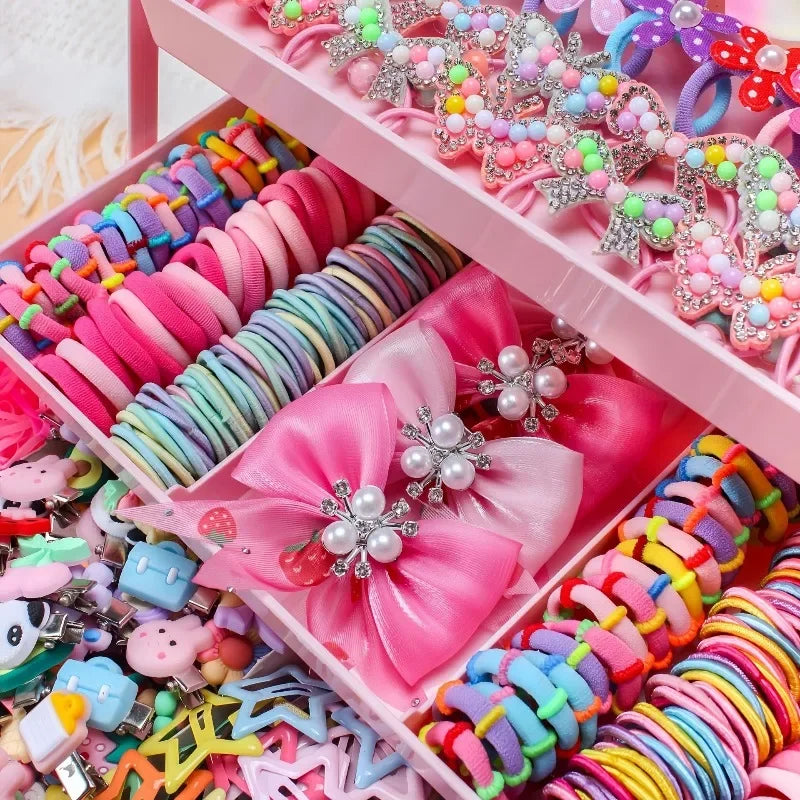546Pcs Bow High Elastic Hair Accessories Set No Hurt Hair Colorful Girls Hair Bands Hair Clips Girls Children - Grab & Glow