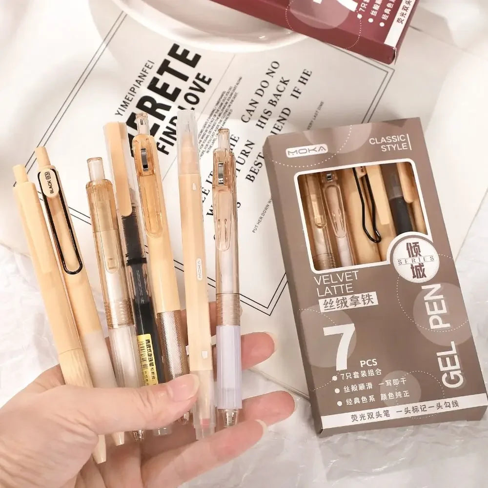 7Pcs 0.5mm Retractable Gel Pen Set Quick Dry Ink Smooth Writing Cute Stationery Gift Portable Office School Writing Supplies by Grab & Glow