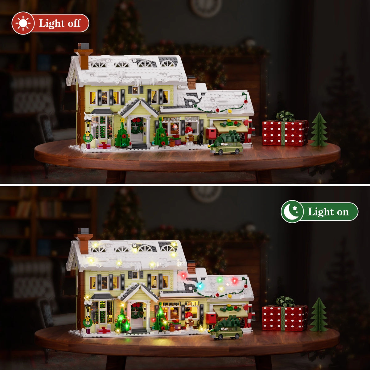 Christmas Holiday House Building Set Christmas Holiday Snow Village Blocks Toys with Clark's Car,Gifts for Boys, Girls(1484pcs) by Grab & Glow
