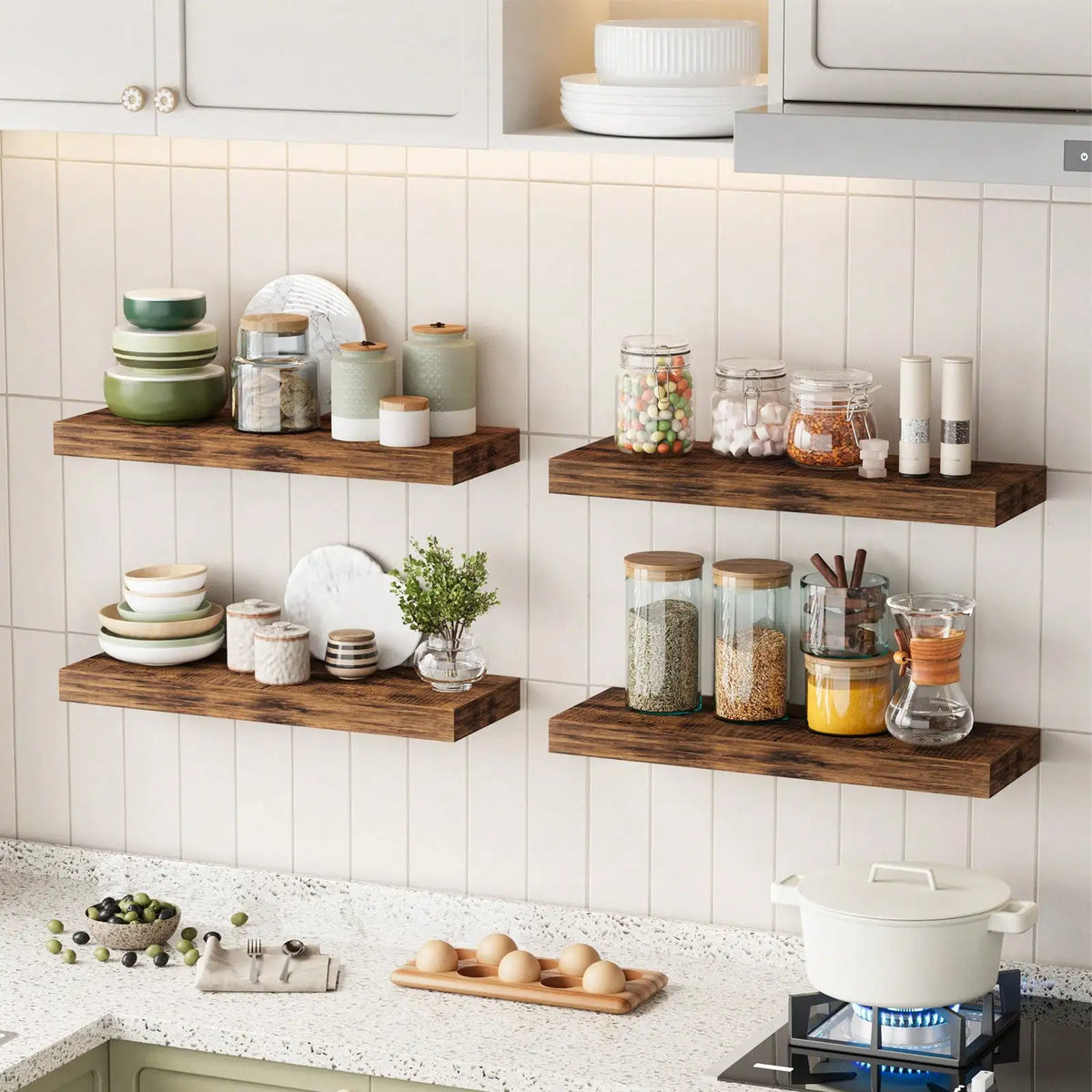 4 Pack Floating Shelves Modern Black Wood Wall Shelves Storage Shelving Unit With Invisible Metal Brackets Display Rack For Bathroom Living Room Bedroom Kitchen Housewarming Gift by Grab & Glow