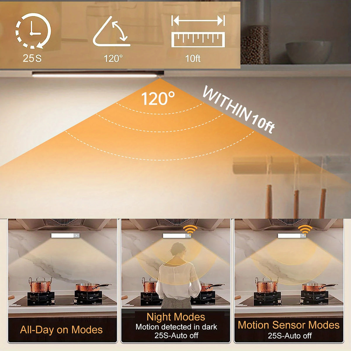 LED Night Light Motion Sensor Lights Wireless Rechargeable Closet Kitchen Bedroom Sensor Light Cabinet Stair Light 2Piece by Grab & Glow