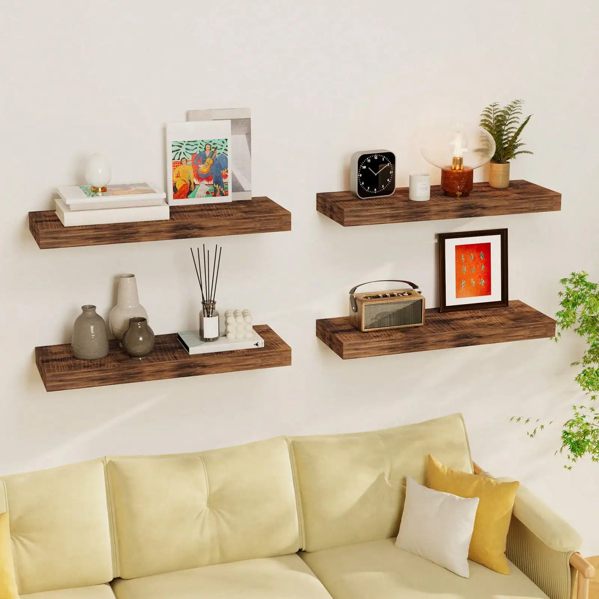 4 Pack Floating Shelves Modern Black Wood Wall Shelves Storage Shelving Unit With Invisible Metal Brackets Display Rack For Bathroom Living Room Bedroom Kitchen Housewarming Gift by Grab & Glow