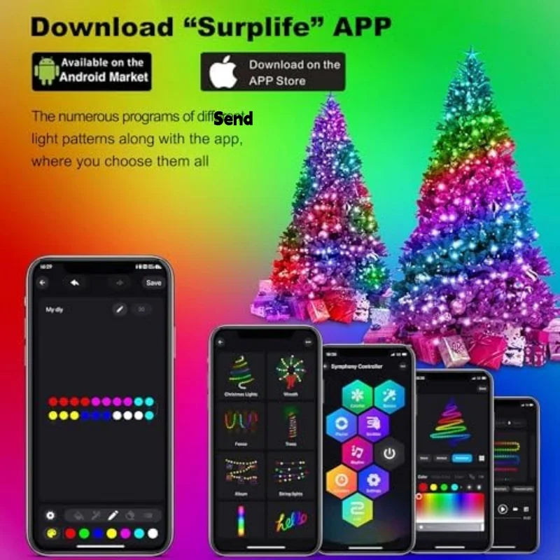 Bluetooth APP Controlled Christmas Tree Lights,DIY Programmable Pixel String Lights With Star Topper,Animation Picture Text Display LED Fairy Light,Waterfall Light For Xmas Tree Home Holiday Party Decor by Grab & Glow
