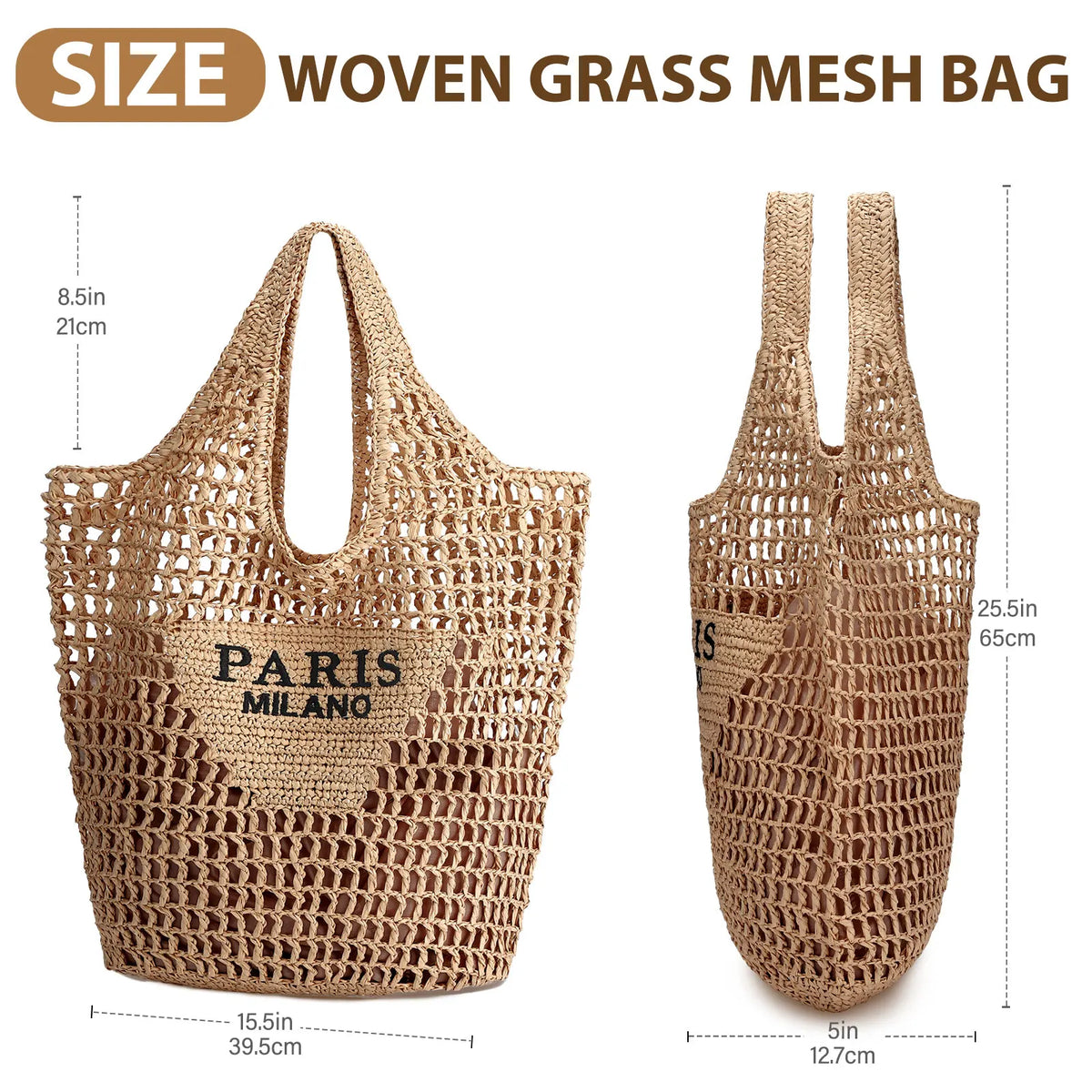 Straw Beach Bags for Women - Women Beach Handmade Woven Tote Bag, Summer Mesh Hollow Shoulder Bag for Holiday by Grab & Glow