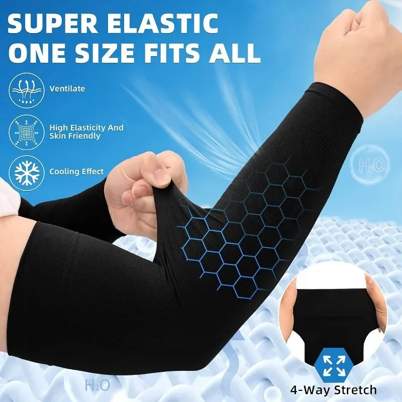 Unisex 1/4 Pairs Ice Silk Arm Sleeves - Breathable Anti-UV Sun Protection for Outdoor Sports - Grab & Glow