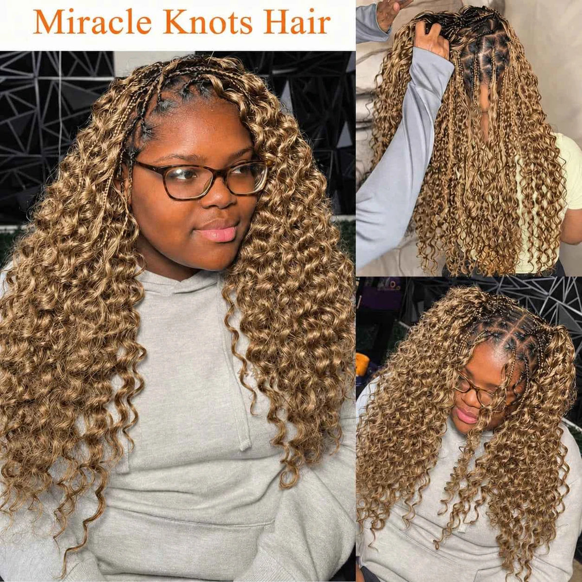 Miracle Knots Honey Blonde Deep Wave Feather Crochet Human Hair Extension Pre-Separated Knotless Invisble Crochet Braids Hair - Grab & Glow