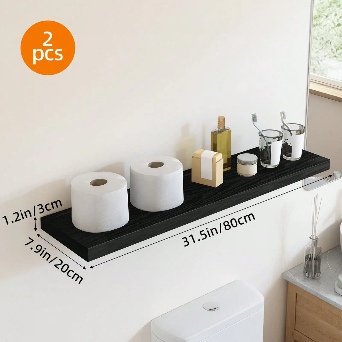 4 Pack Floating Shelves Modern Black Wood Wall Shelves Storage Shelving Unit With Invisible Metal Brackets Display Rack For Bathroom Living Room Bedroom Kitchen Housewarming Gift by Grab & Glow