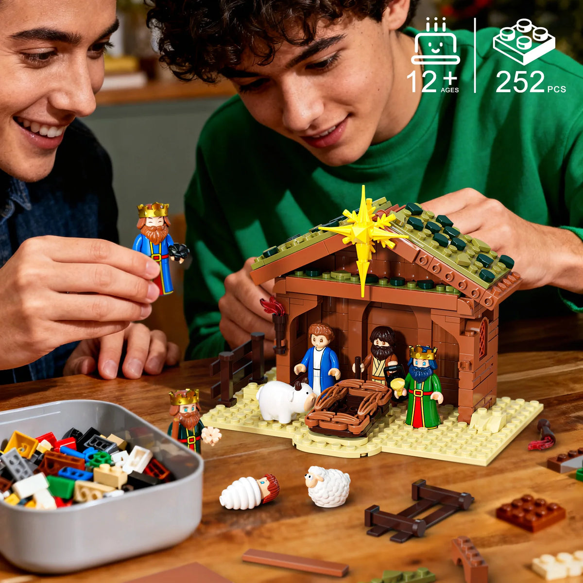 JAKI Christmas Nativity Scene Set Building Blocks Model Kit Manger Stable Tabletop Holiday Decor Home Display Gift Collectors Christian Jesus Birth Xmas Village Decoration Ornaments Halloween Birthday by Grab & Glow