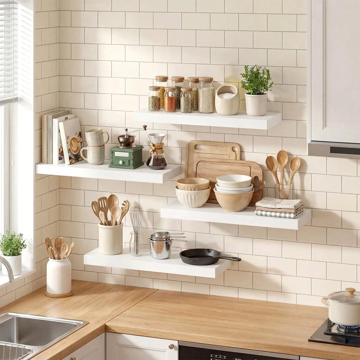4 Pack Floating Shelves Modern Black Wood Wall Shelves Storage Shelving Unit With Invisible Metal Brackets Display Rack For Bathroom Living Room Bedroom Kitchen Housewarming Gift by Grab & Glow