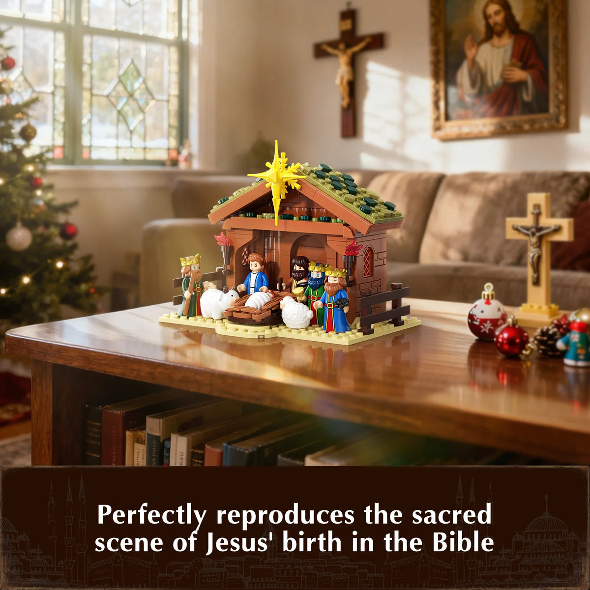 JAKI Christmas Nativity Scene Set Building Blocks Model Kit Manger Stable Tabletop Holiday Decor Home Display Gift Collectors Christian Jesus Birth Xmas Village Decoration Ornaments Halloween Birthday by Grab & Glow