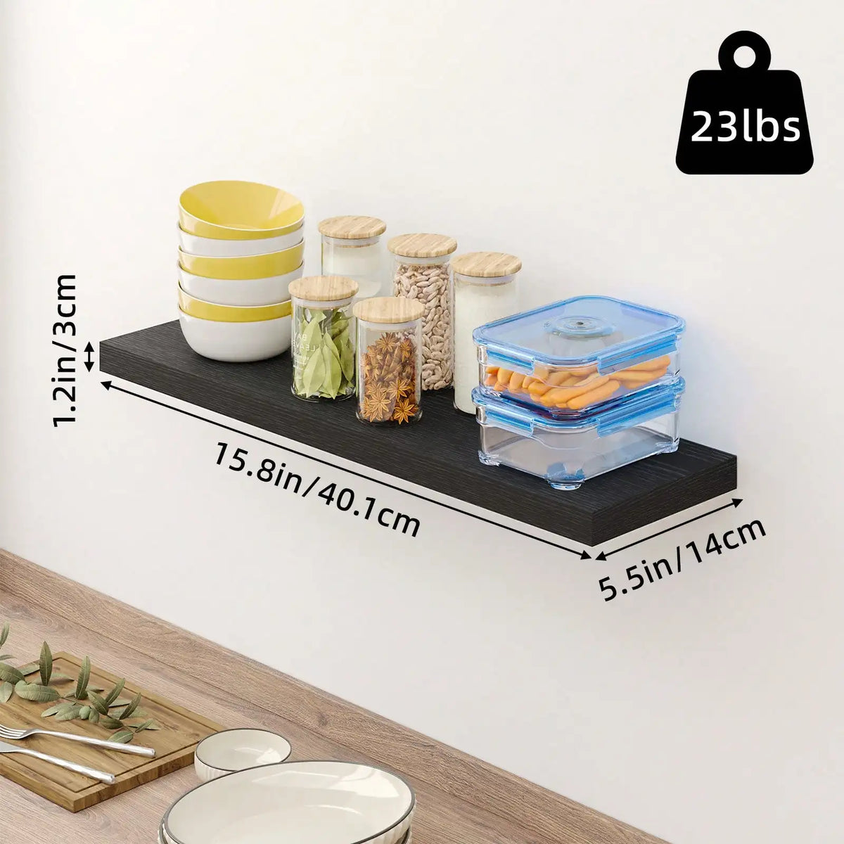 4 Pack Floating Shelves Modern Black Wood Wall Shelves Storage Shelving Unit With Invisible Metal Brackets Display Rack For Bathroom Living Room Bedroom Kitchen Housewarming Gift by Grab & Glow