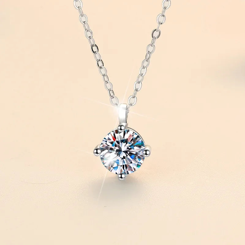 New 2ct Moissanite 925 Sterling Silver Necklace Pendant Chain Fine Jewelry for Woman Wedding Sparkling Classic Party Fashion - Grab & Glow