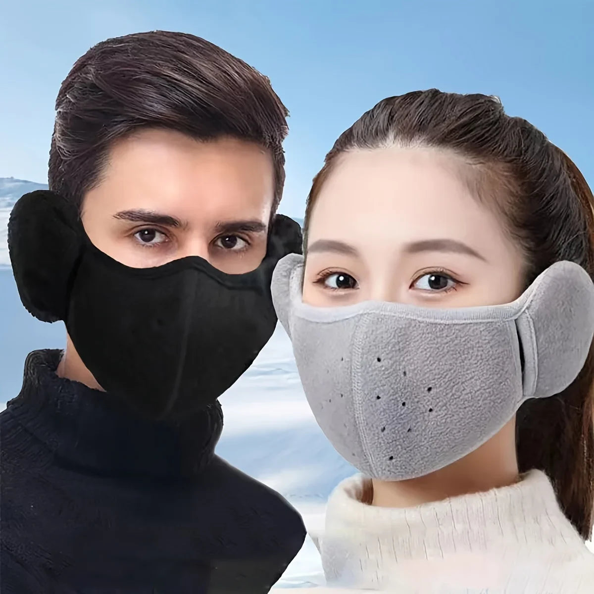 Windproof Cold Proof Face Mask Winter Warm, 3D Fleece Half Face Cover for Motorcycle Bicycle Riding, Breathable Earmuff Mask for Men Women by Grab & Glow