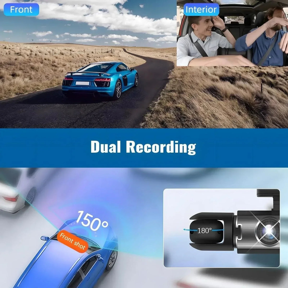 1080P HD Dual Lens Front and Rear Car Dash Cam Driving Recorder IR Night Vision G Sensor Parking Mode Motion Detection Three Point One Six Inch IPS Screen Wide Angle Loop Recording Supports One Hundred Twenty Eight GB Max H26 - Grab & Glow