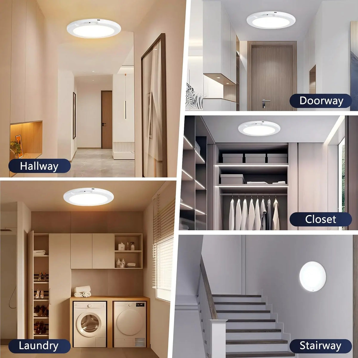 2/4Pcs Rechargeable Ceiling Lights, Motion Sensor Lights No Wiring, Wireless Closet Lights Battery Operated, for Bathroom Laundry Room Kitchen Porch Stair Hallway Shower Pantry Garage by Grab & Glow