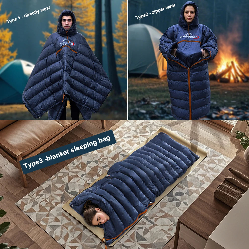 Kamperbox Winter Sleeping Bag Poncho Winter Camping Poncho Winter Wearable Sleeping Bag Camping Blanket PC600 by Grab & Glow