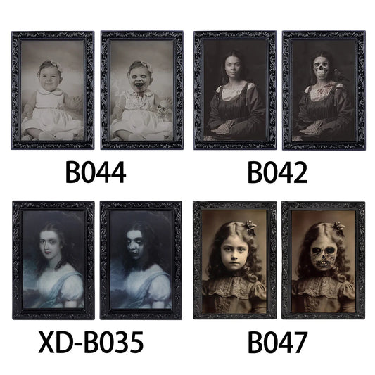 Halloween Decoration 3d Change Face Expression Moving Ghost Portrait Photo Frame Horror Party Castle Haunted House Props Decor - Grab & Glow
