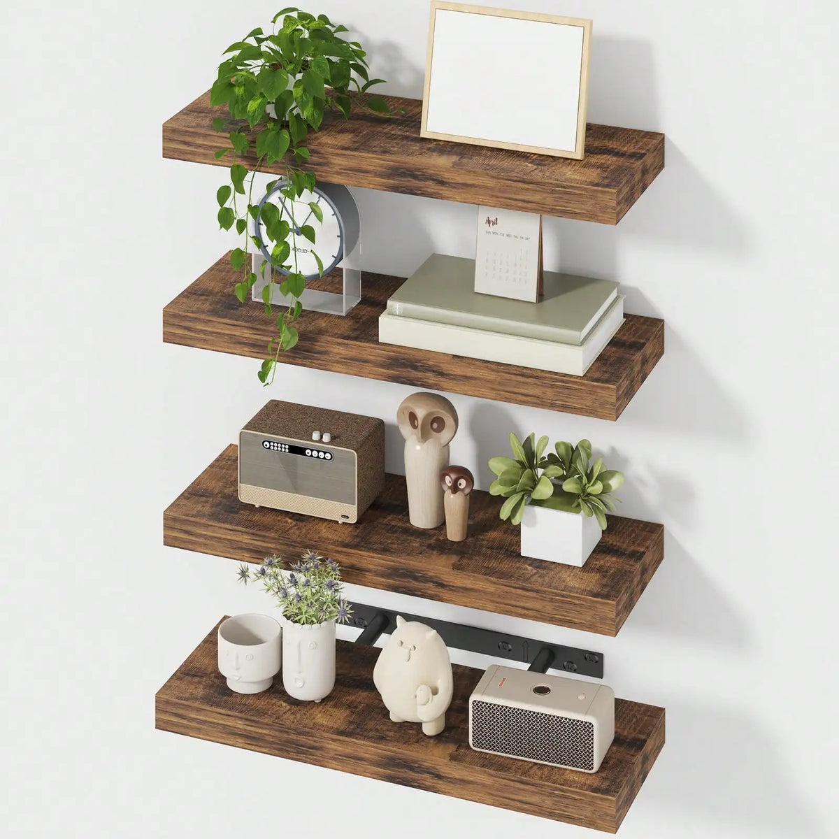 4 Pack Floating Shelves Modern Black Wood Wall Shelves Storage Shelving Unit With Invisible Metal Brackets Display Rack For Bathroom Living Room Bedroom Kitchen Housewarming Gift by Grab & Glow