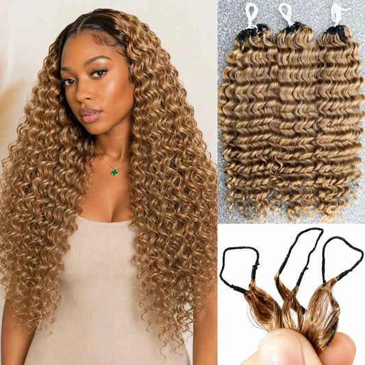 Miracle Knots Honey Blonde Deep Wave Feather Crochet Human Hair Extension Pre-Separated Knotless Invisble Crochet Braids Hair - Grab & Glow