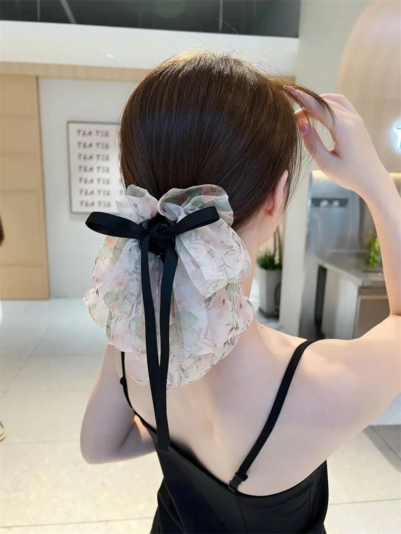 New Fashion Mesh Ribbon Hair Claw Bow Hair Clips for Women Girls Back Head Hairpin Horsetail clip Hair Accessories by Grab & Glow