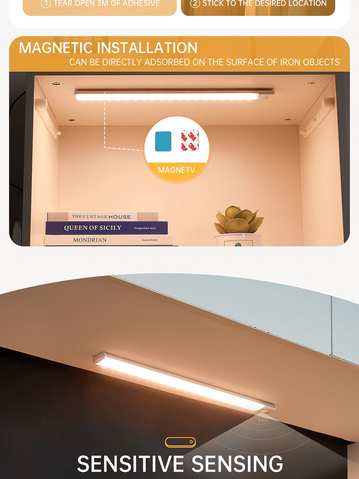 LED Night Light Motion Sensor Lights Wireless Rechargeable Closet Kitchen Bedroom Sensor Light Cabinet Stair Light 2Piece by Grab & Glow
