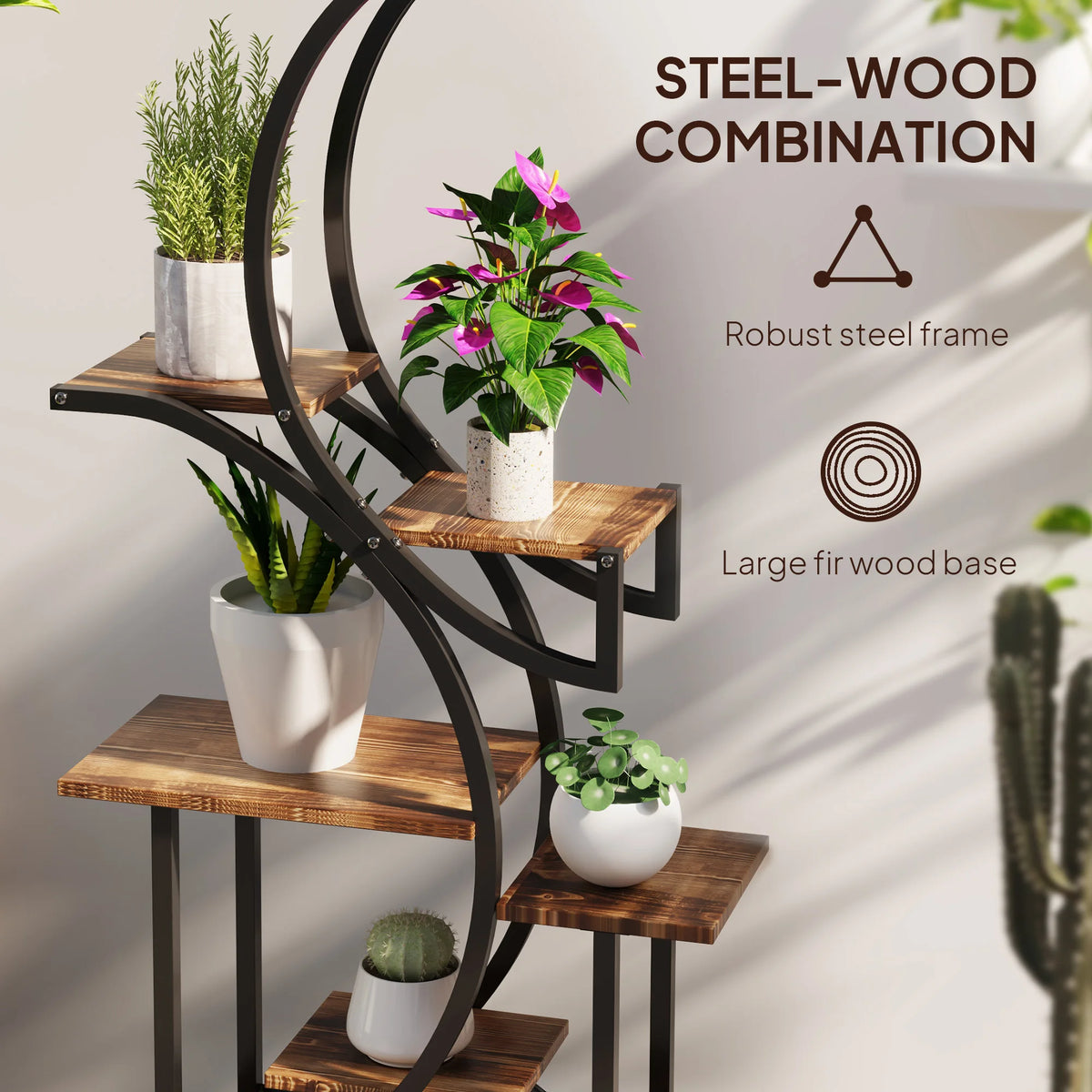 8-Tier Plant Stand, 62inch S-Shaped Plant Stands, Carbonized Treatment - Grab & Glow